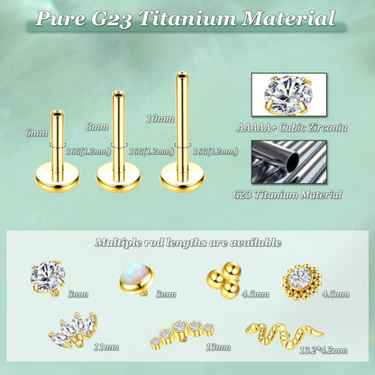 G23 Titan Helix Tragus Labret Piercing Innengewinde | Gold Silber 5CZ