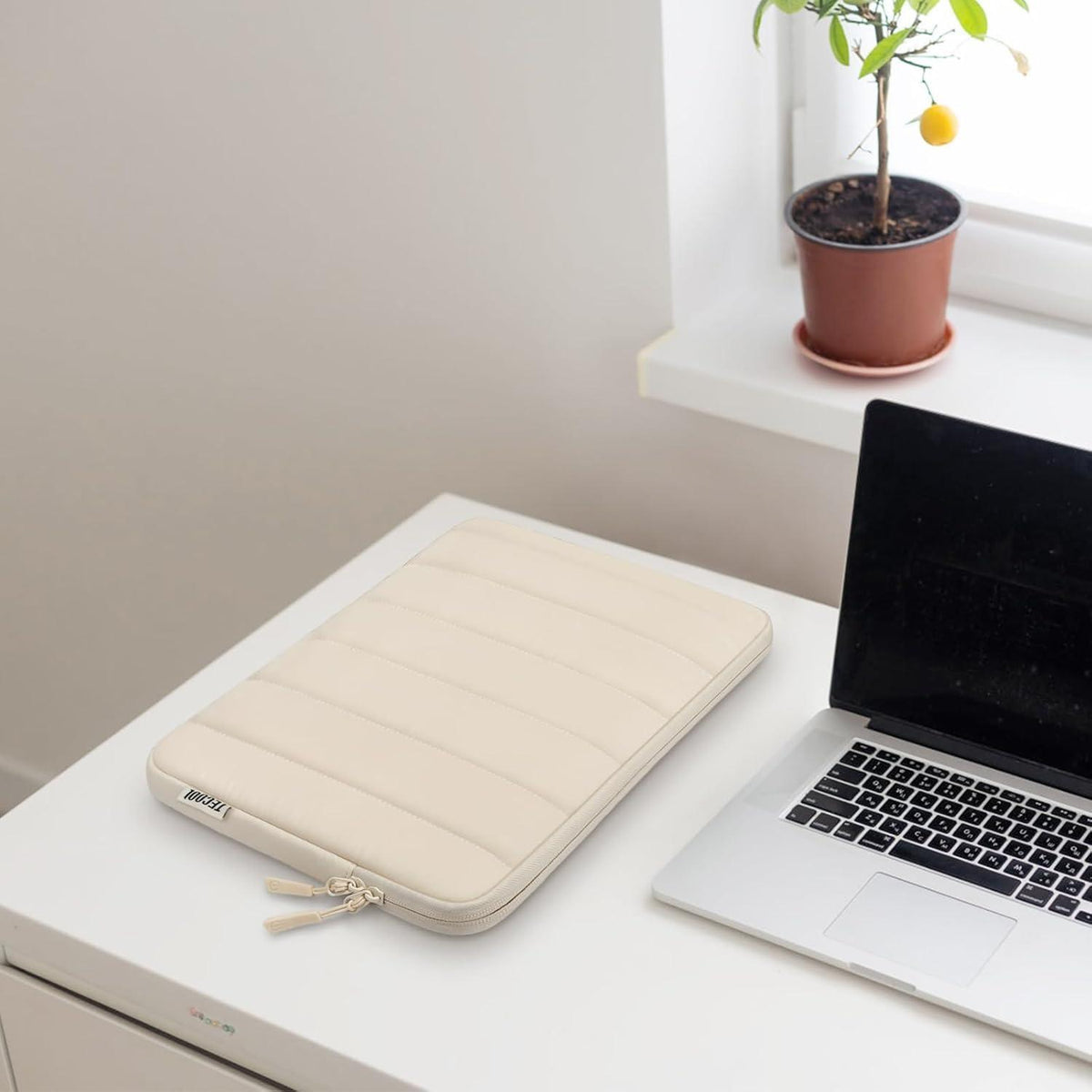 16 Zoll Laptop Tasche Hülle mit Zubehörtasche, Beige
