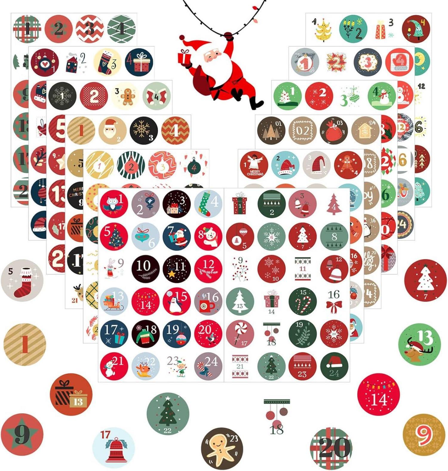 Adventskalender Zahlen Aufkleber Weihnachten DIY Nummern Sticker