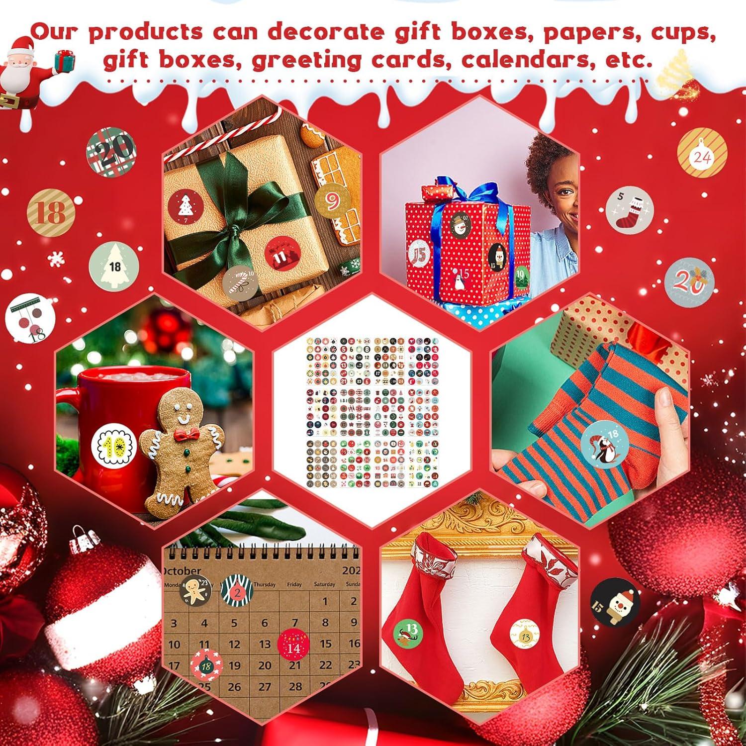 Adventskalender Zahlen Aufkleber 1-24, Weihnachten DIY Sticker 12x24