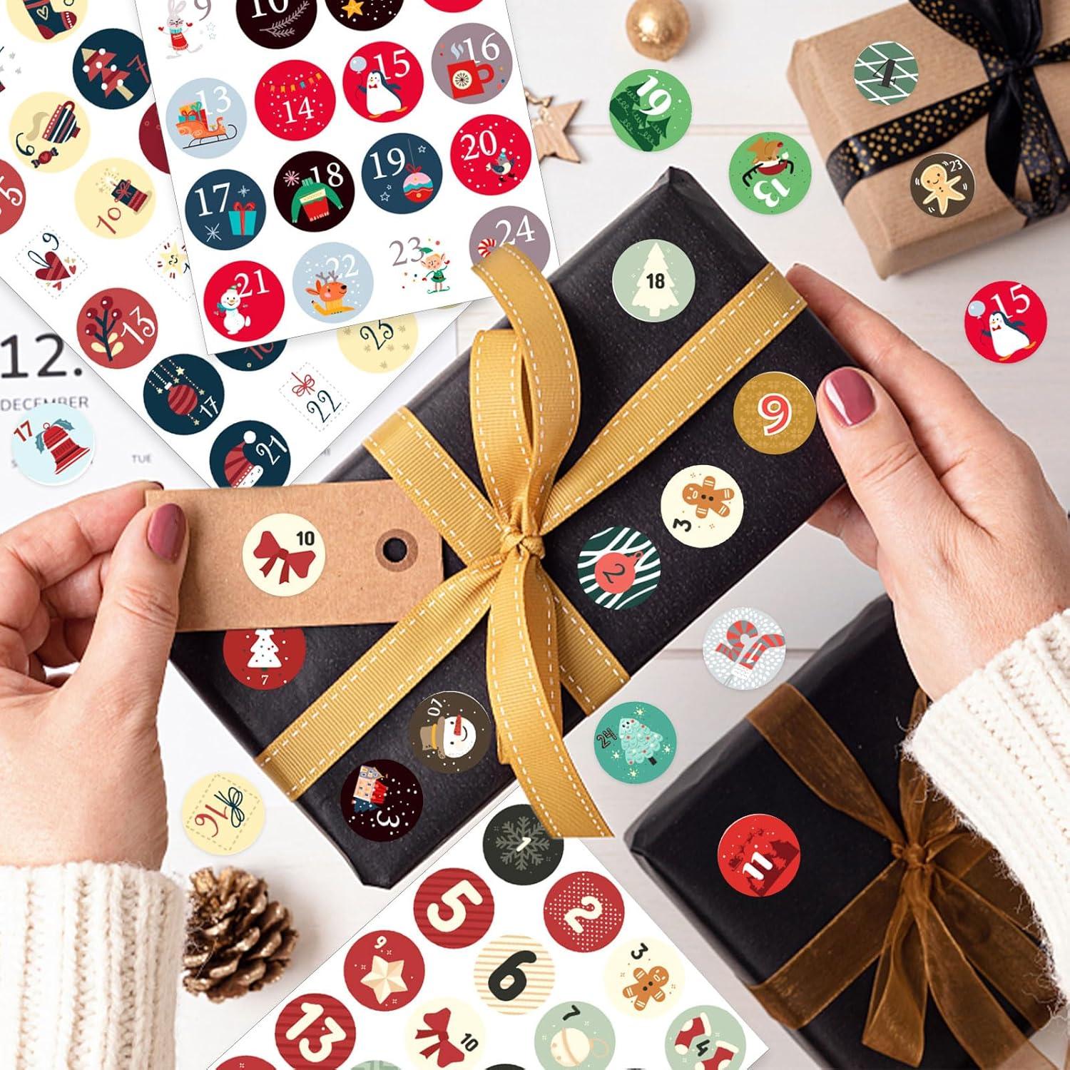 Adventskalender Zahlen Aufkleber 1-24, Weihnachten DIY Sticker 12x24