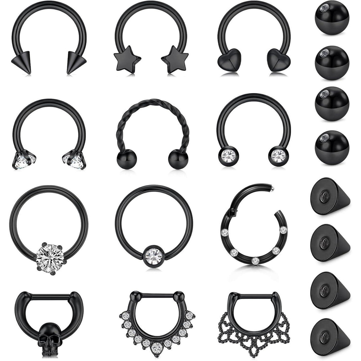 Hufeisen Septum Piercing Ring 16G Edelstahl Schwarz 8/10mm