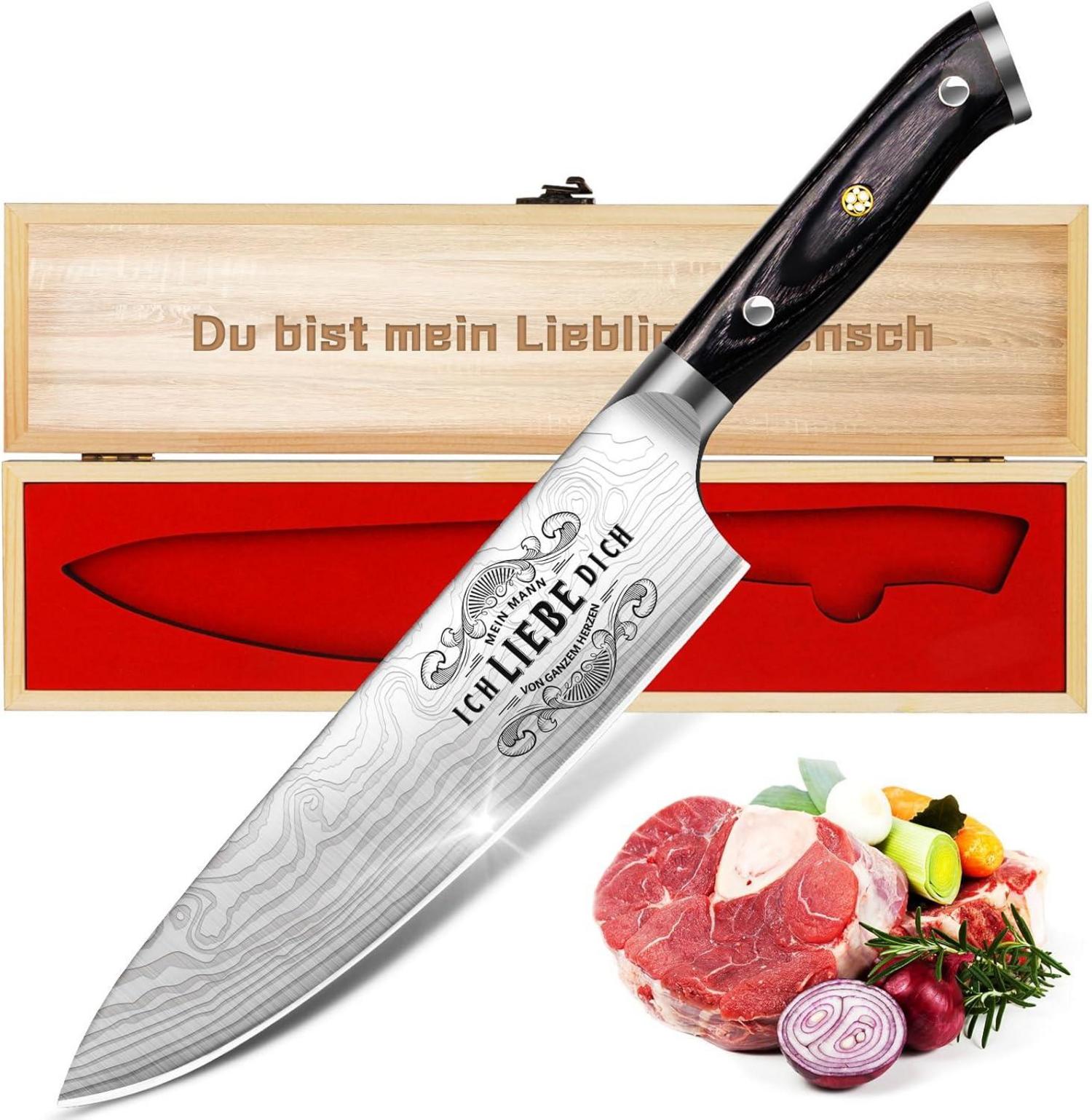 Valentinstag Geschenk Kochmesser Scharf Damast Holzbox Magnetisch