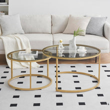 Couchtisch 2er Set Glas mit Gold Metallgestell rund 80x80 & 60x60 cm