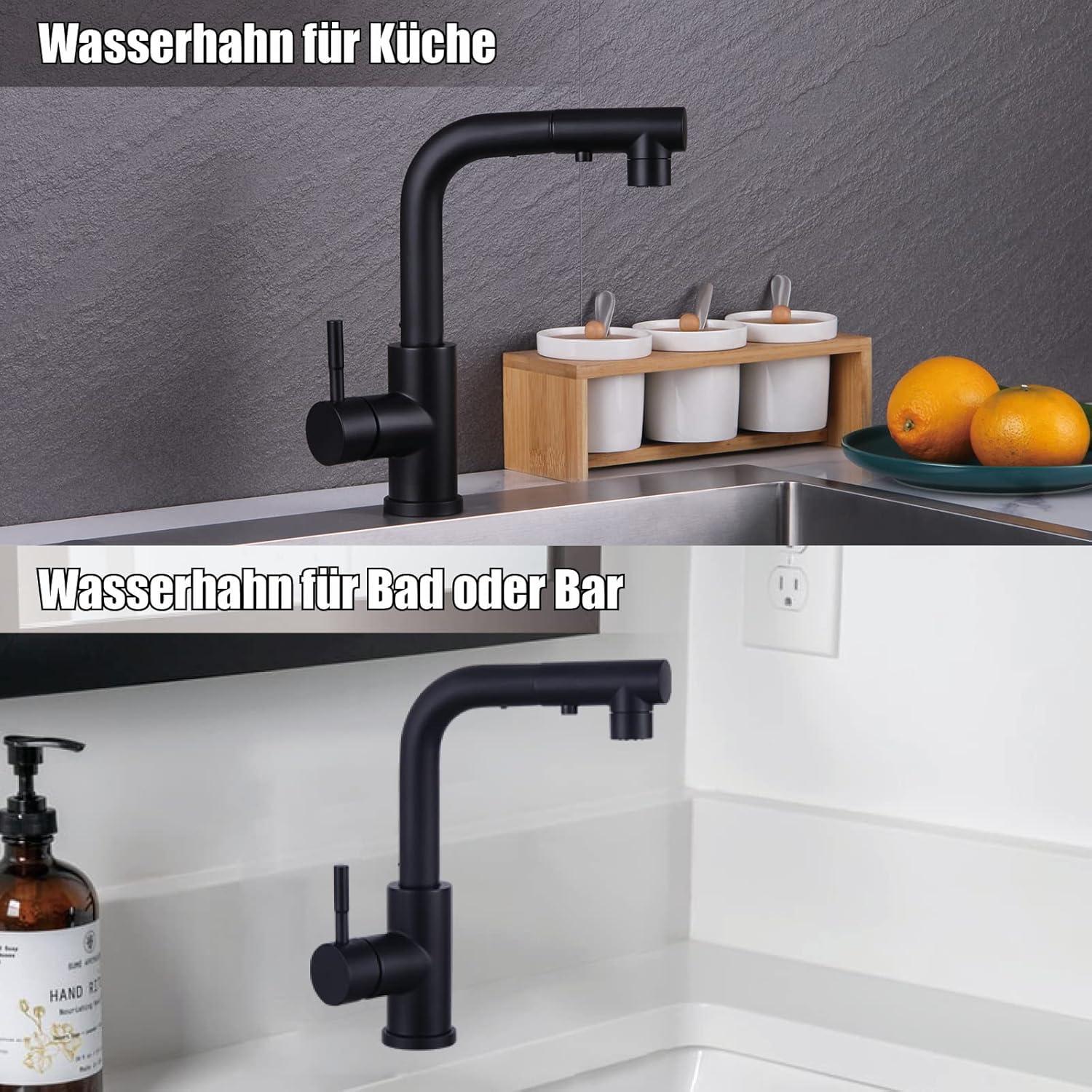 Schwarzer Wasserhahn mit ausziehbarer