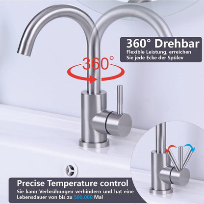 Moderne HOTTIST Wasserhahn Bad Gebürstet 360° Drehbar