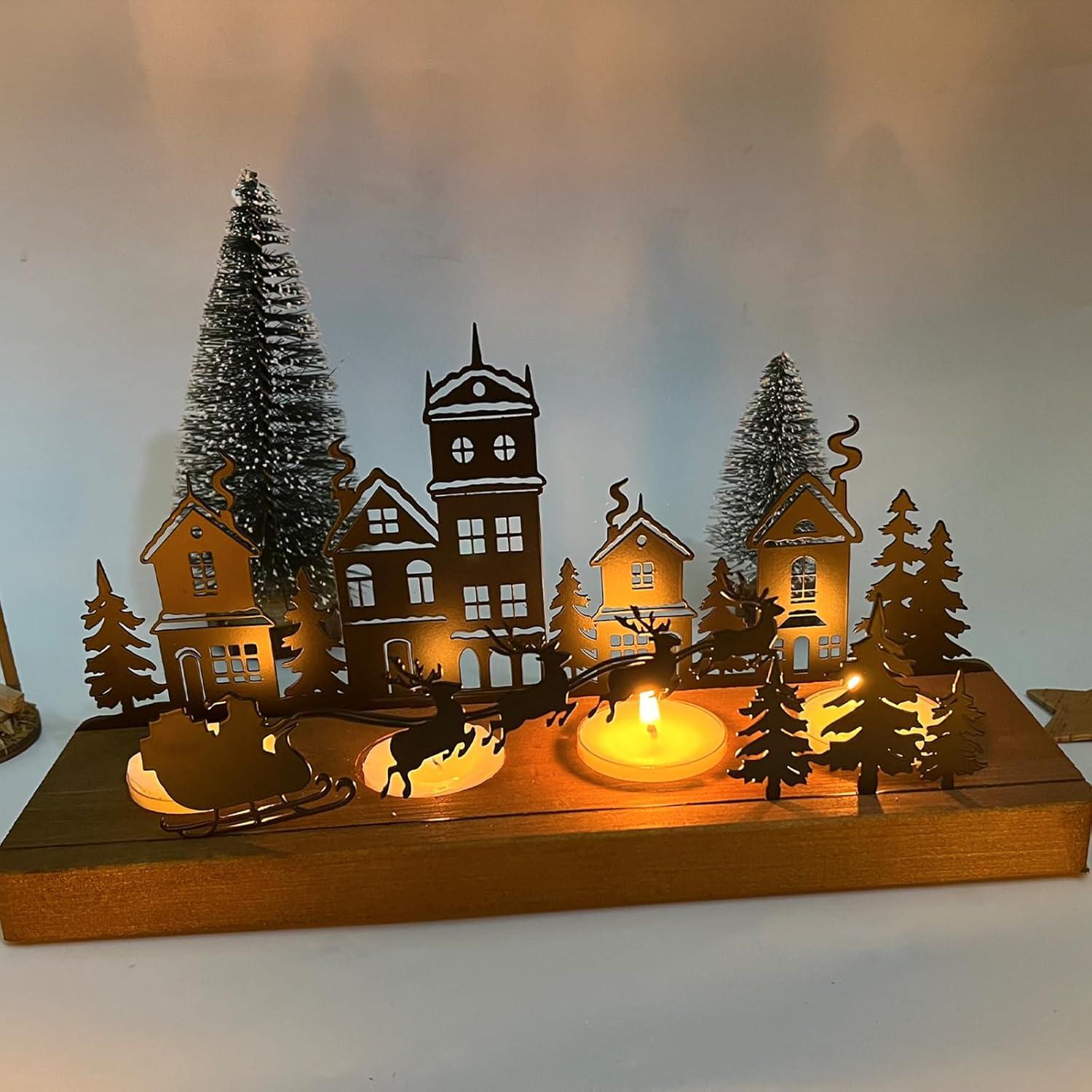 Advent Kerzenständer Teelichthalter Weihnachtsdeko Metall Holz 28x12.5x8 cm