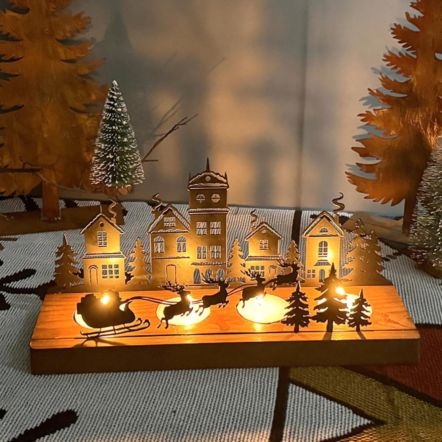 Advent Kerzenständer Teelichthalter Weihnachtsdeko Metall Holz 28x12.5x8 cm