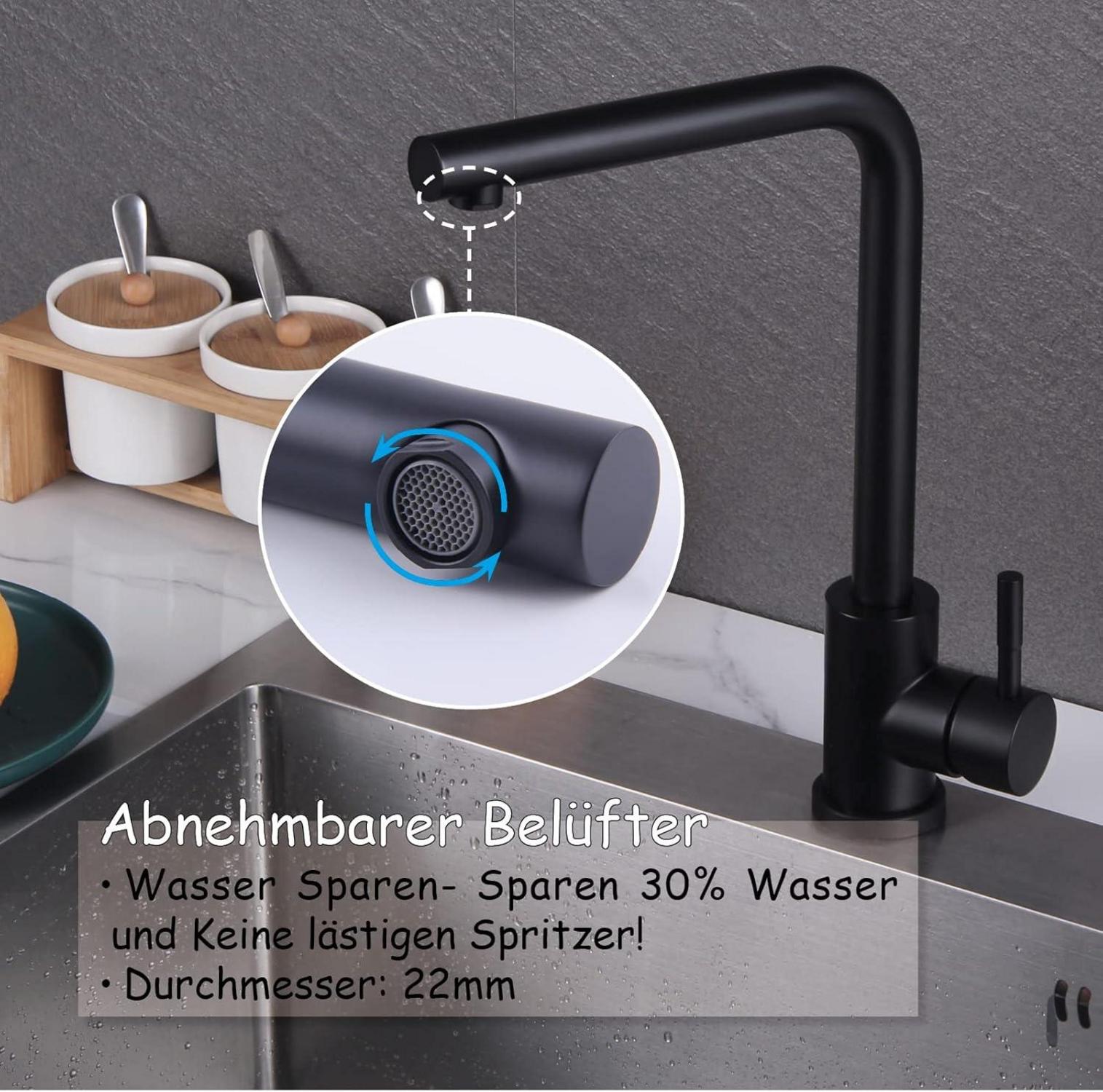 Schwarzer Wasserhahn Edelstahl 360° Schwenkbar hoher Auslauf
