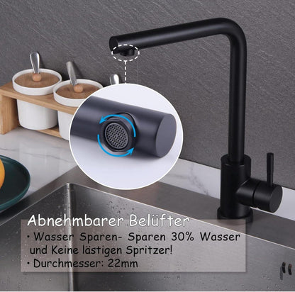 Schwarzer Wasserhahn Edelstahl 360° Schwenkbar hoher Auslauf