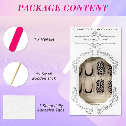 24x Ceboic Acryl Nägel Leopard Design Rosa French für Frauen