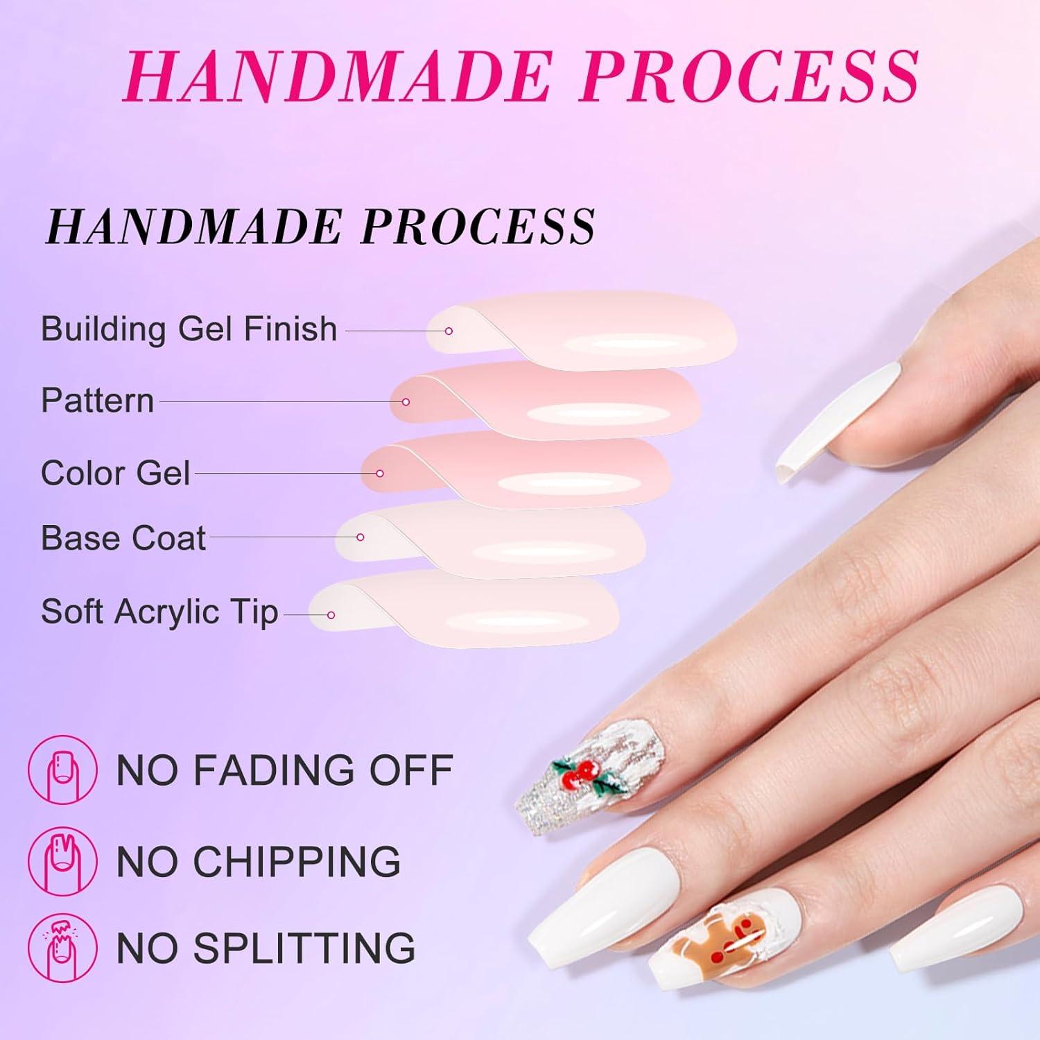 Kurze Künstliche Nägel Nude Glänzend mit Blumenmuster, 24 Stück