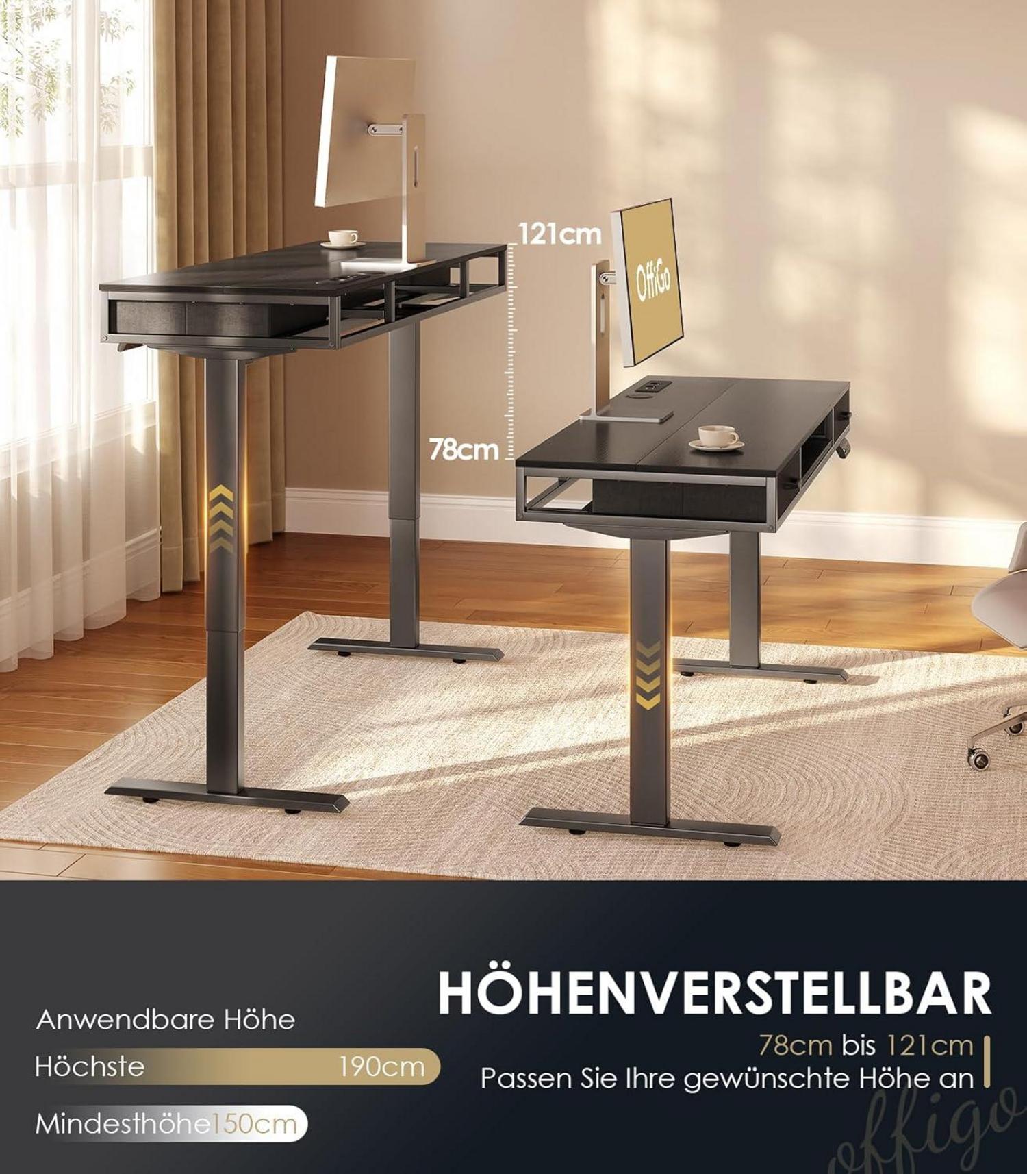 Modernes OffiGo Höhenverstellbarer Schreibtisch 120cm Schwarz