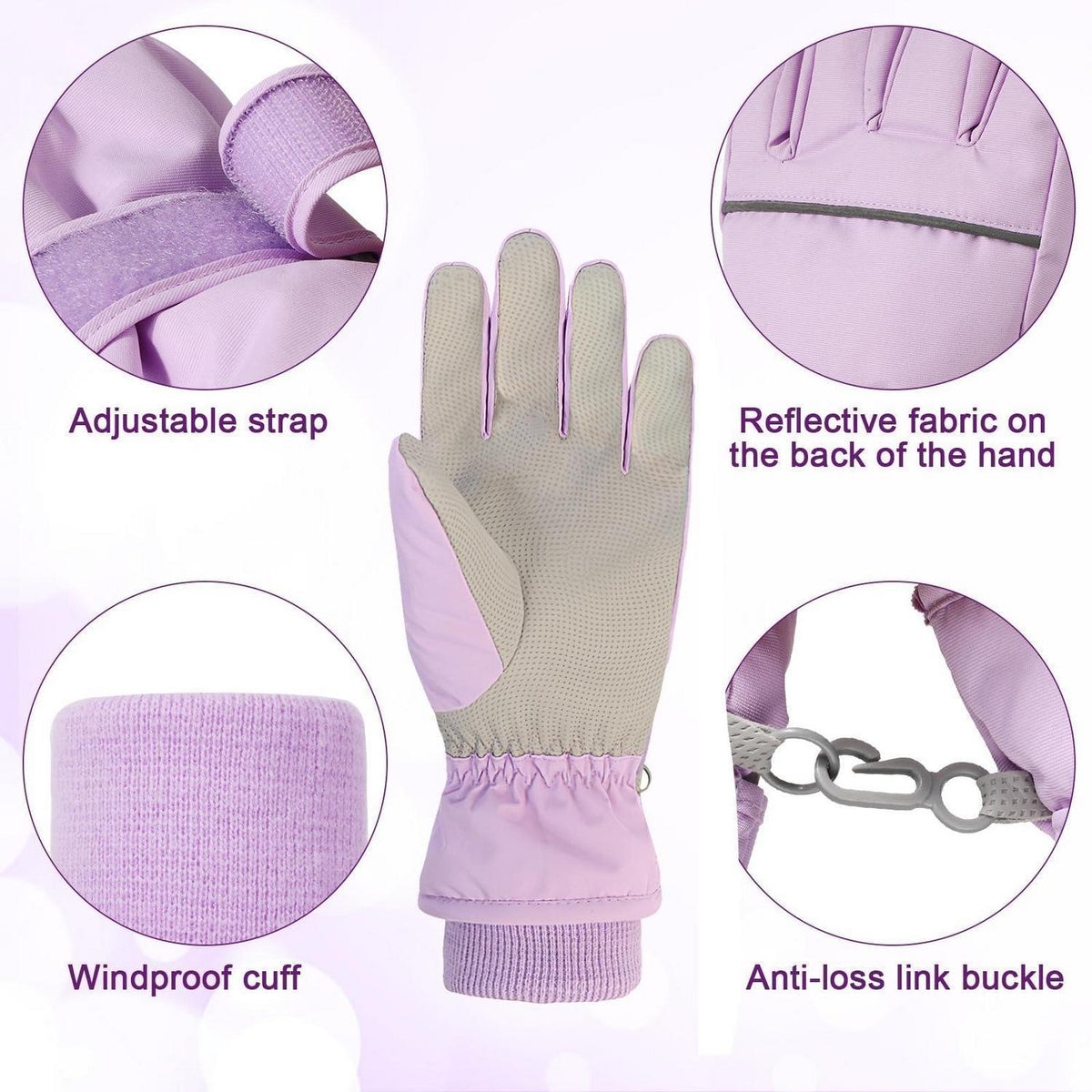 Kinder Skihandschuhe wasserdicht warm violett M (7-9 Jahre)