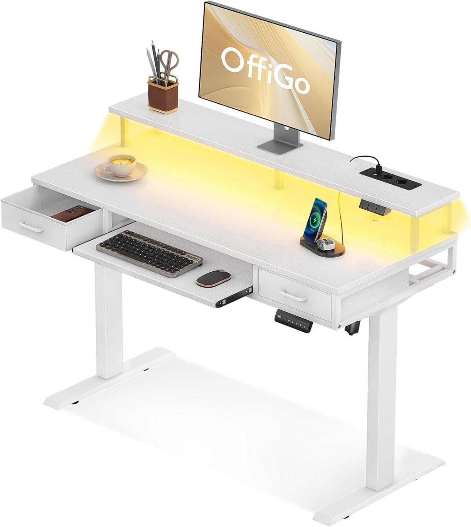 Höhenverstellbarer Schreibtisch mit USB, LED, Schubladen, 120