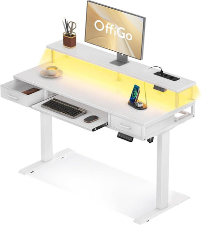 Höhenverstellbarer Schreibtisch mit USB, LED, Schubladen, 120