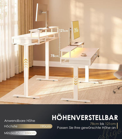 Höhenverstellbarer Schreibtisch mit USB, LED, Schubladen, 120