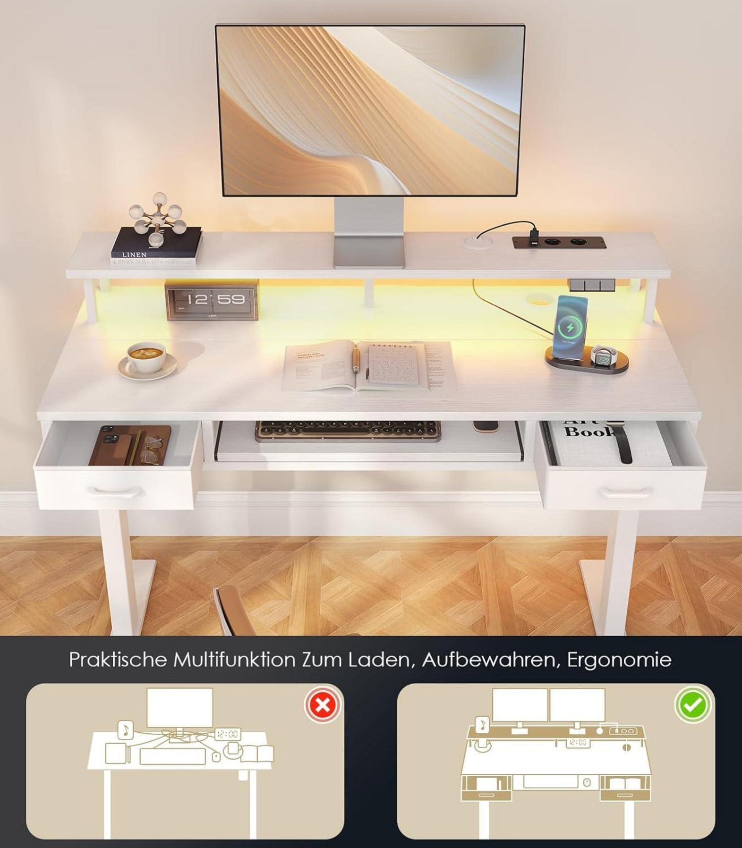Höhenverstellbarer Schreibtisch mit Schubladen und