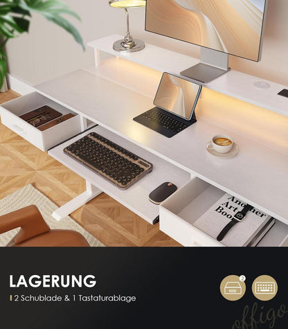 Höhenverstellbarer Schreibtisch 120 cm mit Schubladen und LED-Lichtleiste