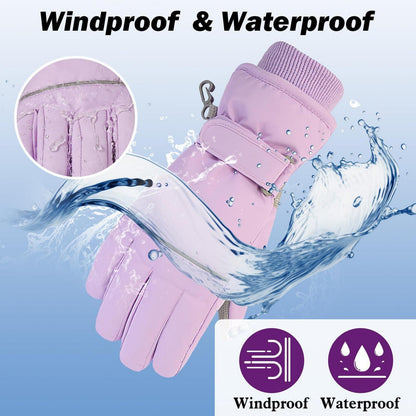 Kinder Skihandschuhe wasserdicht warm für Jungen Mädchen Violett XL