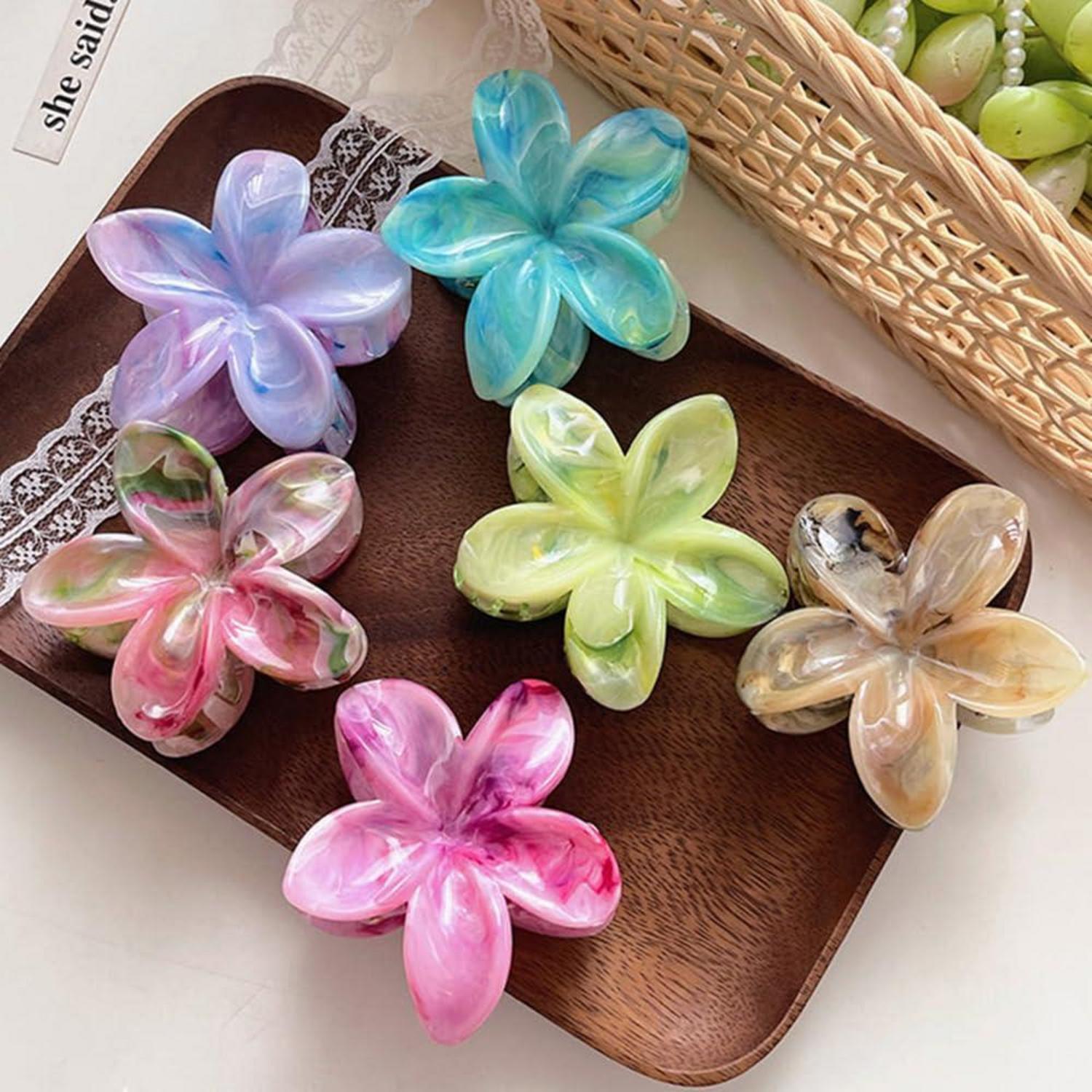 6er Set Blumen-Haarklammern | Acryl Haarspangen für dickes Haar