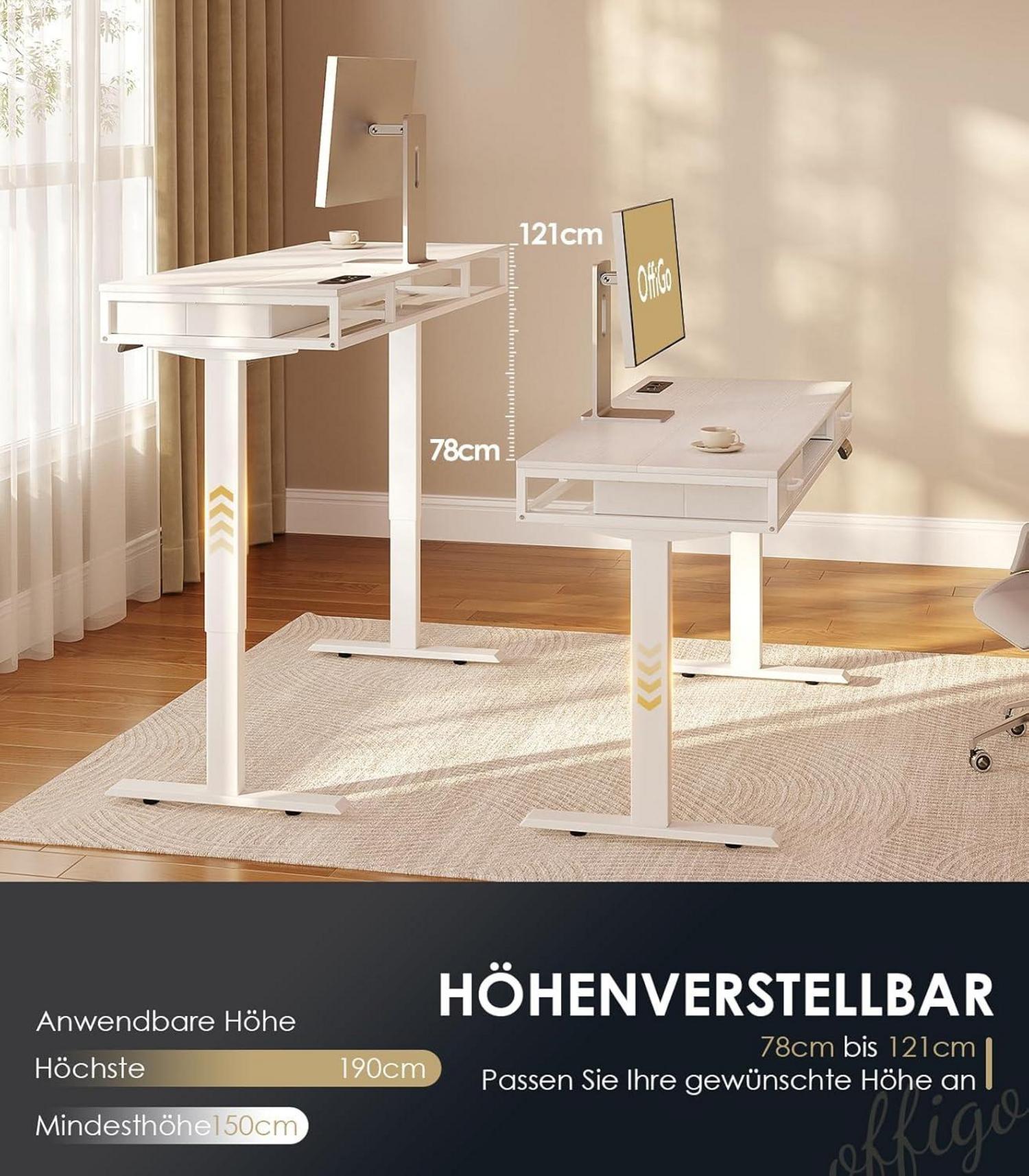 OffiGo Höhenverstellbarer Schreibtisch 120cm mit Schubladen Elektrisch