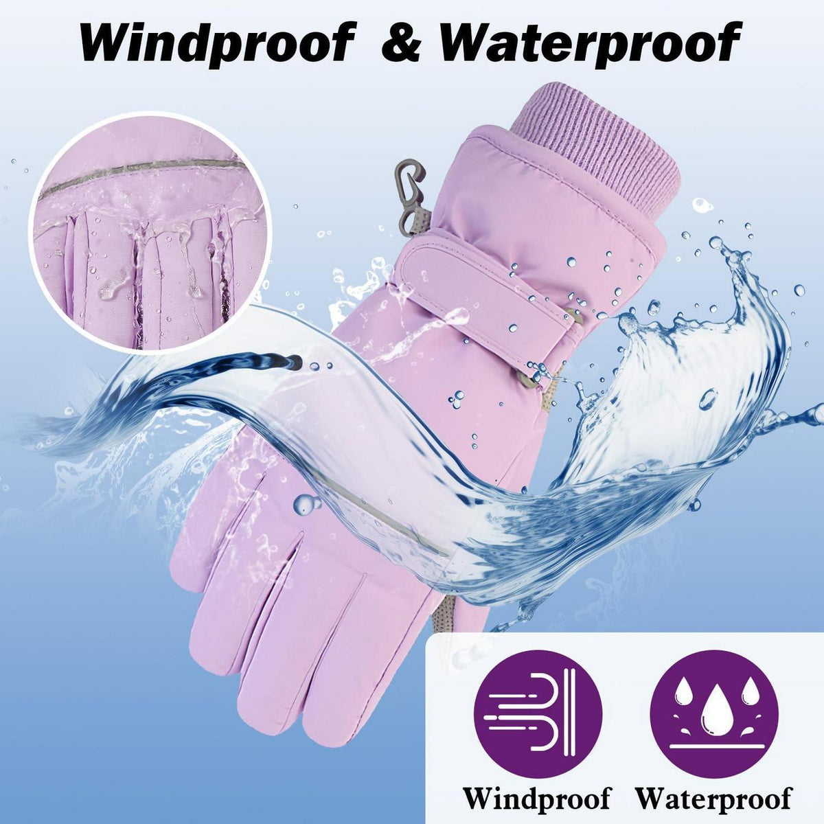 Kinder Skihandschuhe wasserdicht warm violett L