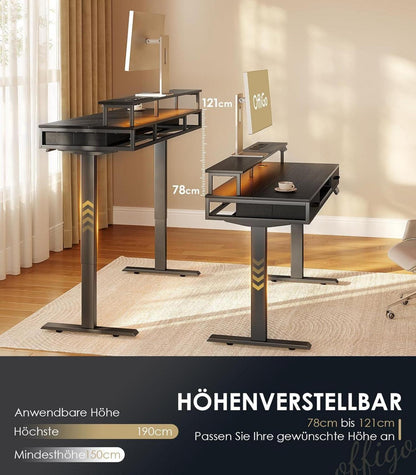 Elektrischer Schreibtisch 120cm Höhenverstellbar mit Schubladen, Schwarz