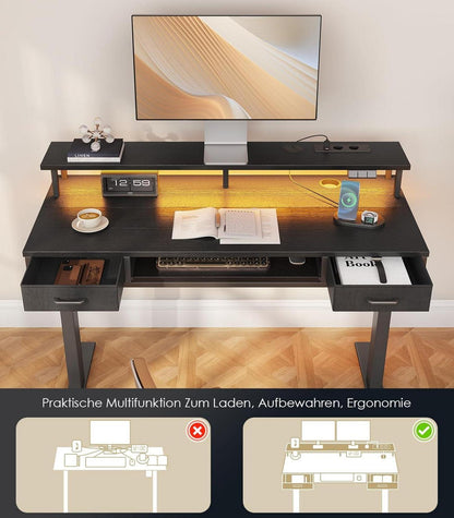 Schreibtisch Höhenverstellbar Elektrisch Schubladen LED Schwarz