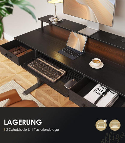 Elektrischer Schreibtisch Höhenverstellbar 120cm LED Schwarz