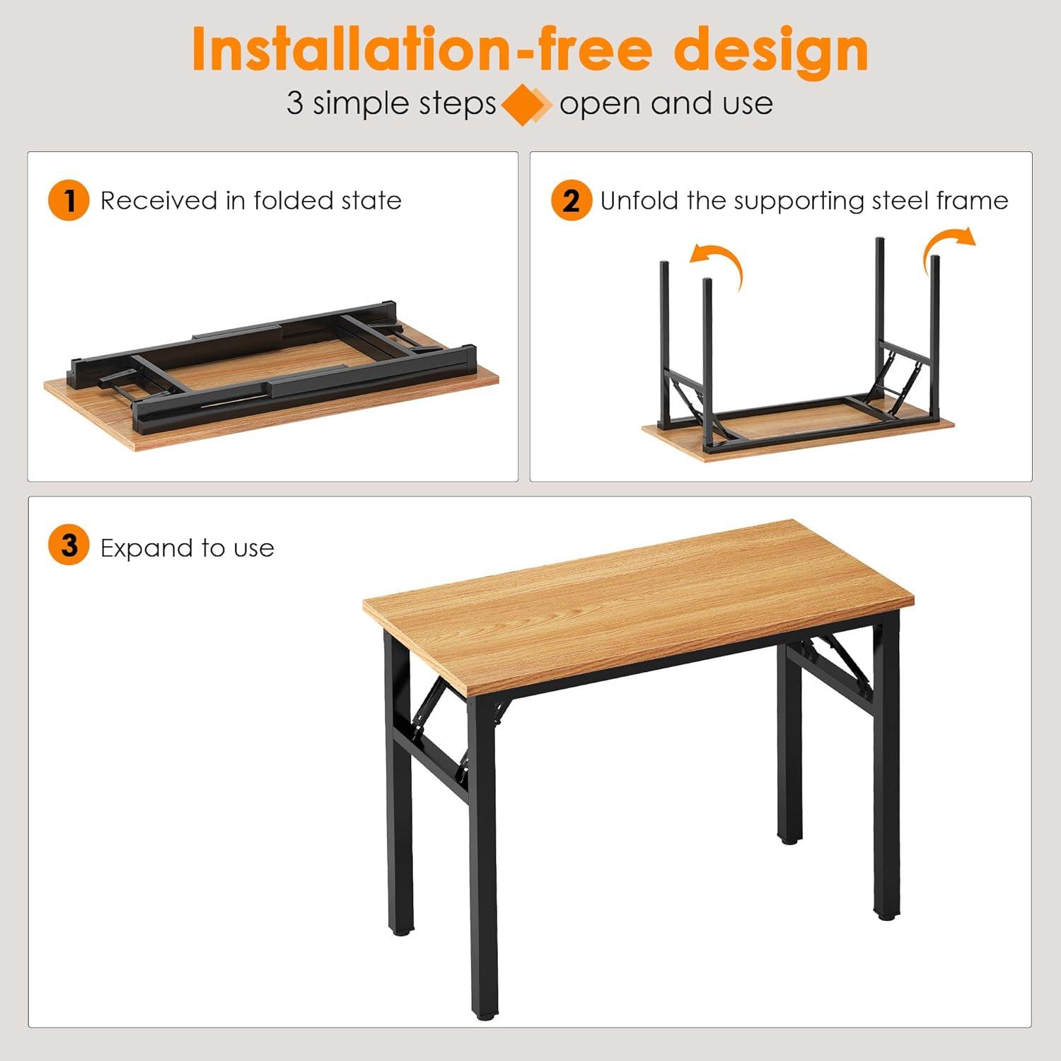 Klapptisch Schreibtisch Computertisch Bürotisch Holz 80x40CM Teak-Schwarz