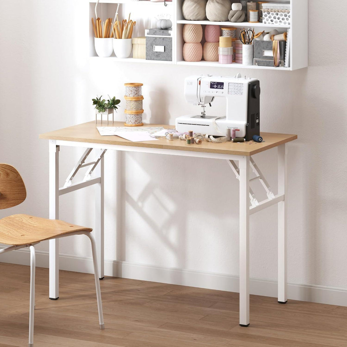 Klapptisch Schreibtisch Eiche-Weiß 80x40cm, platzsparend & montagfrei