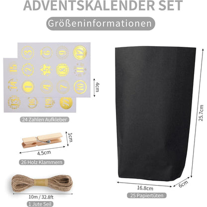 2024 Adventskalender mit Geschenktüten, Zahlenaufklebern und