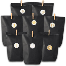 Adventskalender Set Schwarz mit Geschenktüten, Aufklebern & Klammern