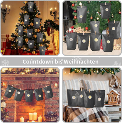 Adventskalender 2024 zum Befüllen mit Geschenktüten, Klammern