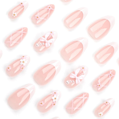 24 Künstliche Nägel Mandel Nude French Weiß Falsche Nägel