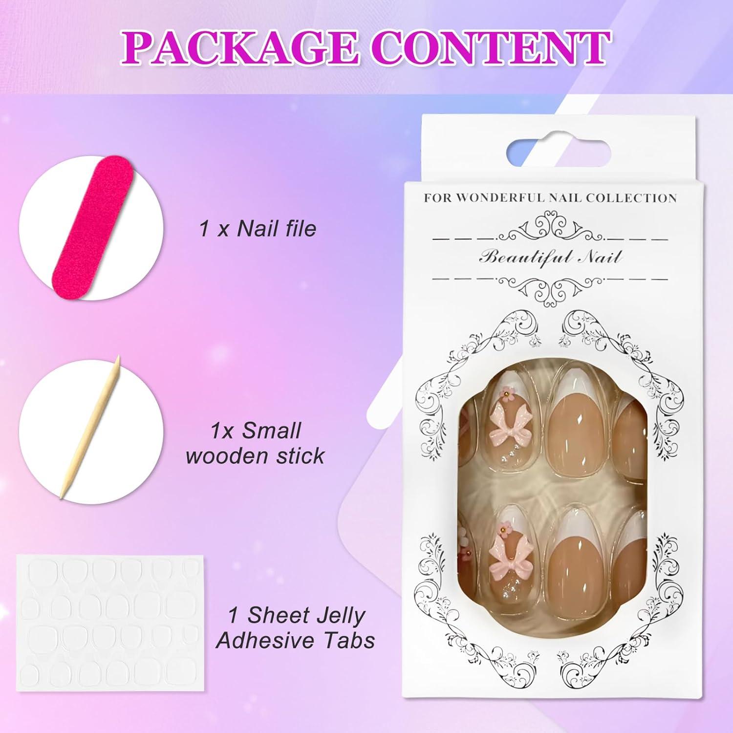 24 Stück Künstliche Nägel Mandel Weiß Nude French Tip aus Acryl