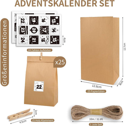 Adventskalender zum Befüllen DIY mit 25 Papiertüten