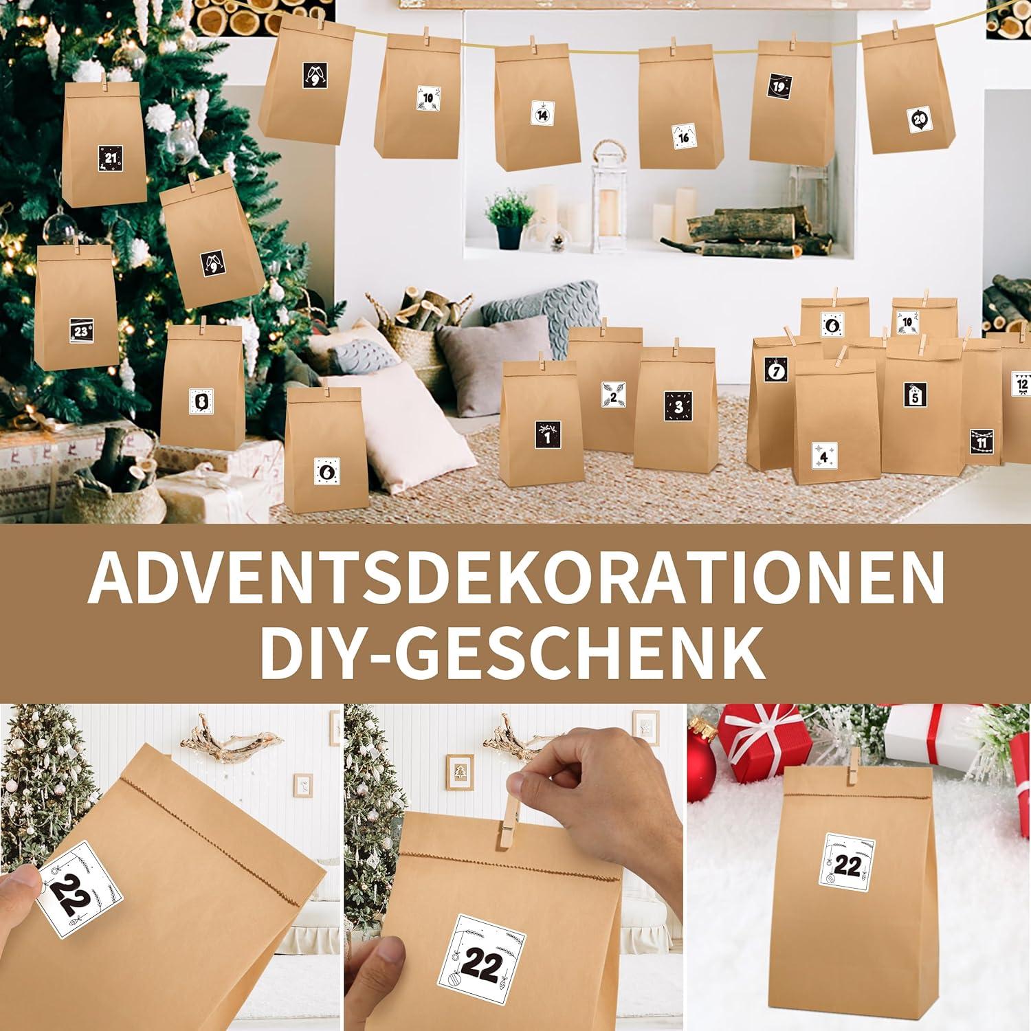 Adventskalender zum Befüllen 2024 DIY Kraftpapiertüten