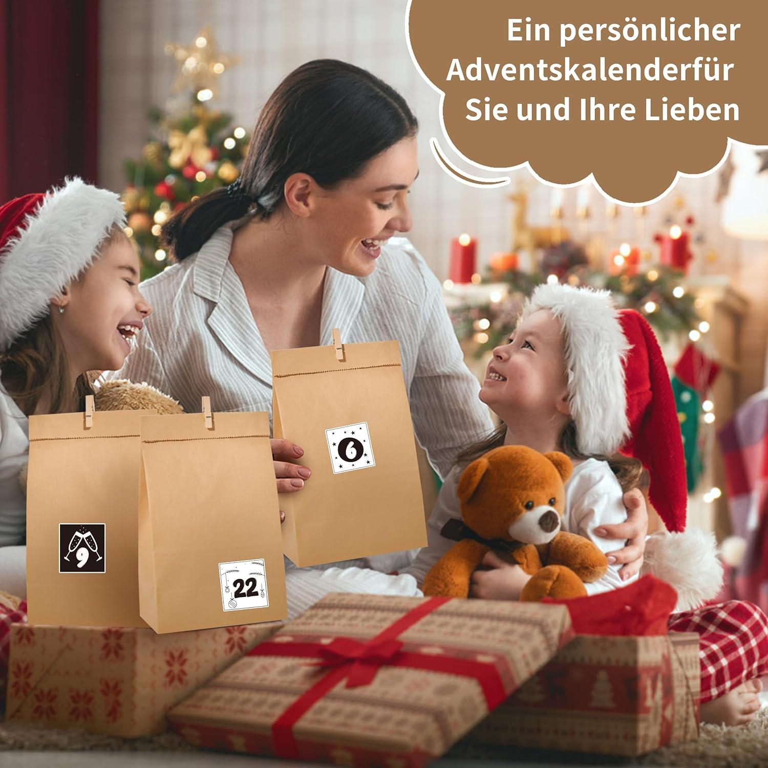Adventskalender 2024 zum Befüllen DIY Erwachsene Kinder Papiertüten Zahlen
