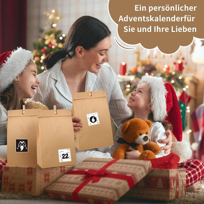 Adventskalender 2024 zum Befüllen DIY Erwachsene Kinder Papiertüten Zahlen