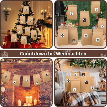 Adventskalender 2024 zum Befüllen DIY Erwachsene Kinder Papiertüten Zahlen