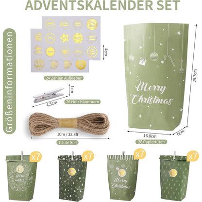 Adventskalender zum Befüllen mit Papier Adventstüten und