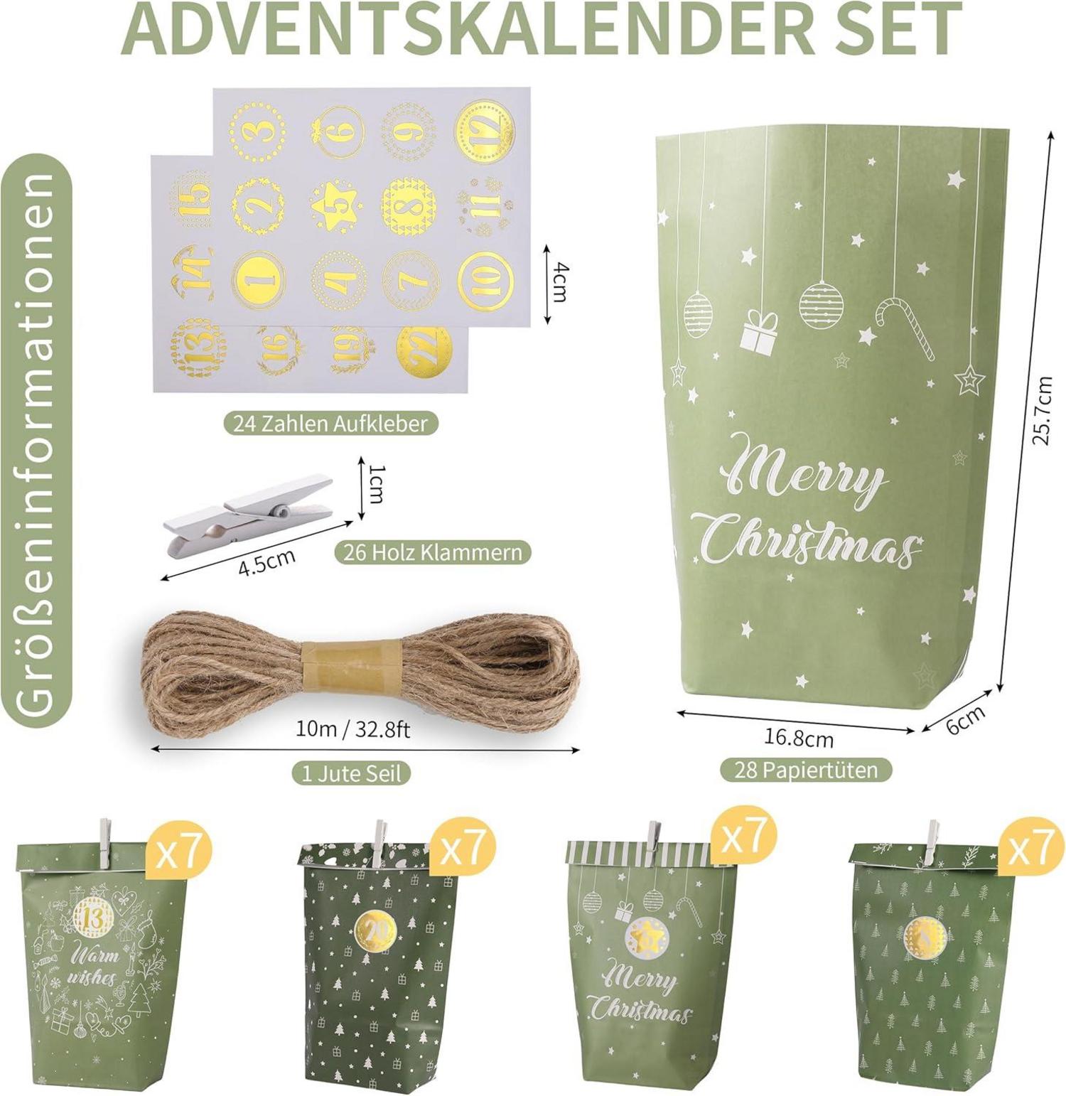 Adventskalender zum Befüllen mit Papier Adventstüten und