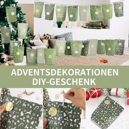 Adventskalender zum Befüllen mit 28 Papier Adventstüten Holzklammern
