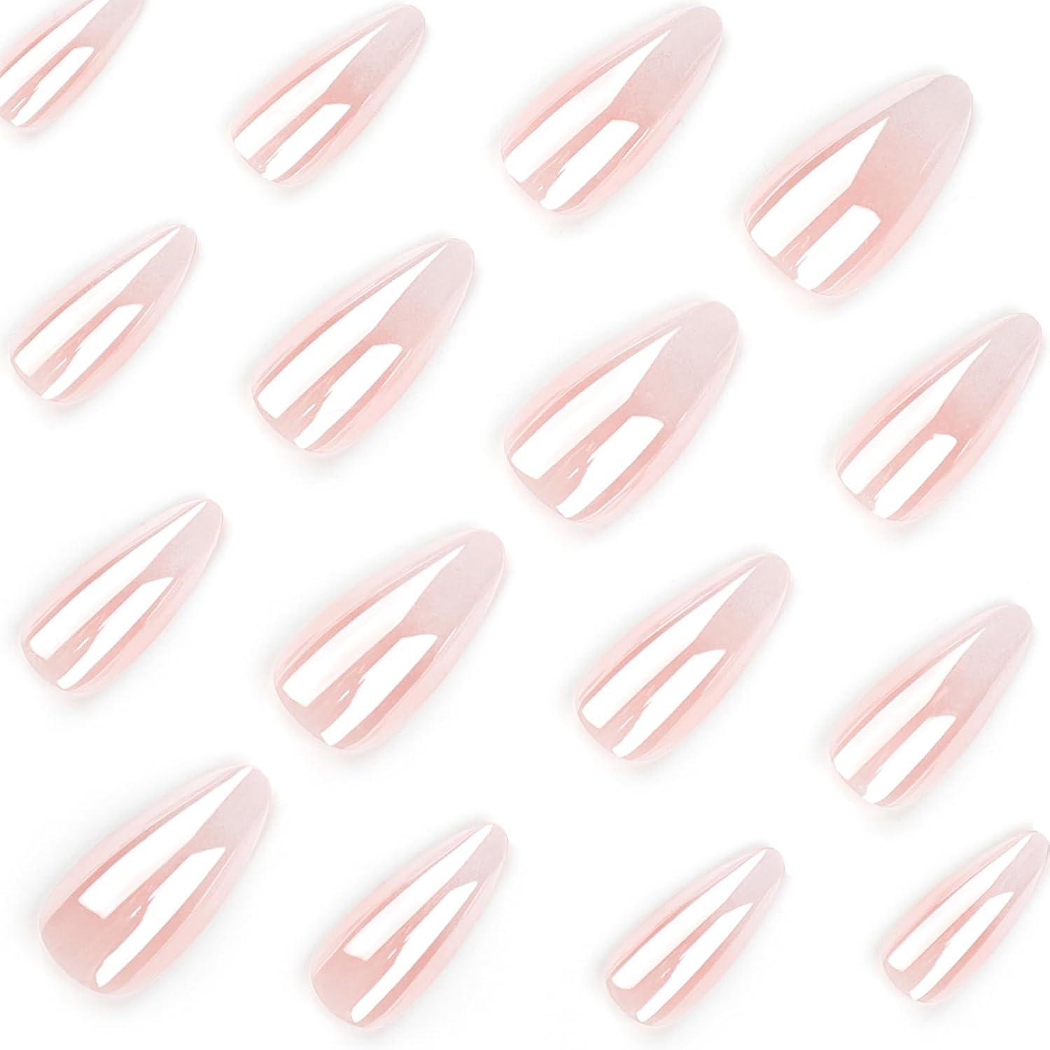24 Stück Glänzend Rosa Weiße Gradient Nägel für Frauen