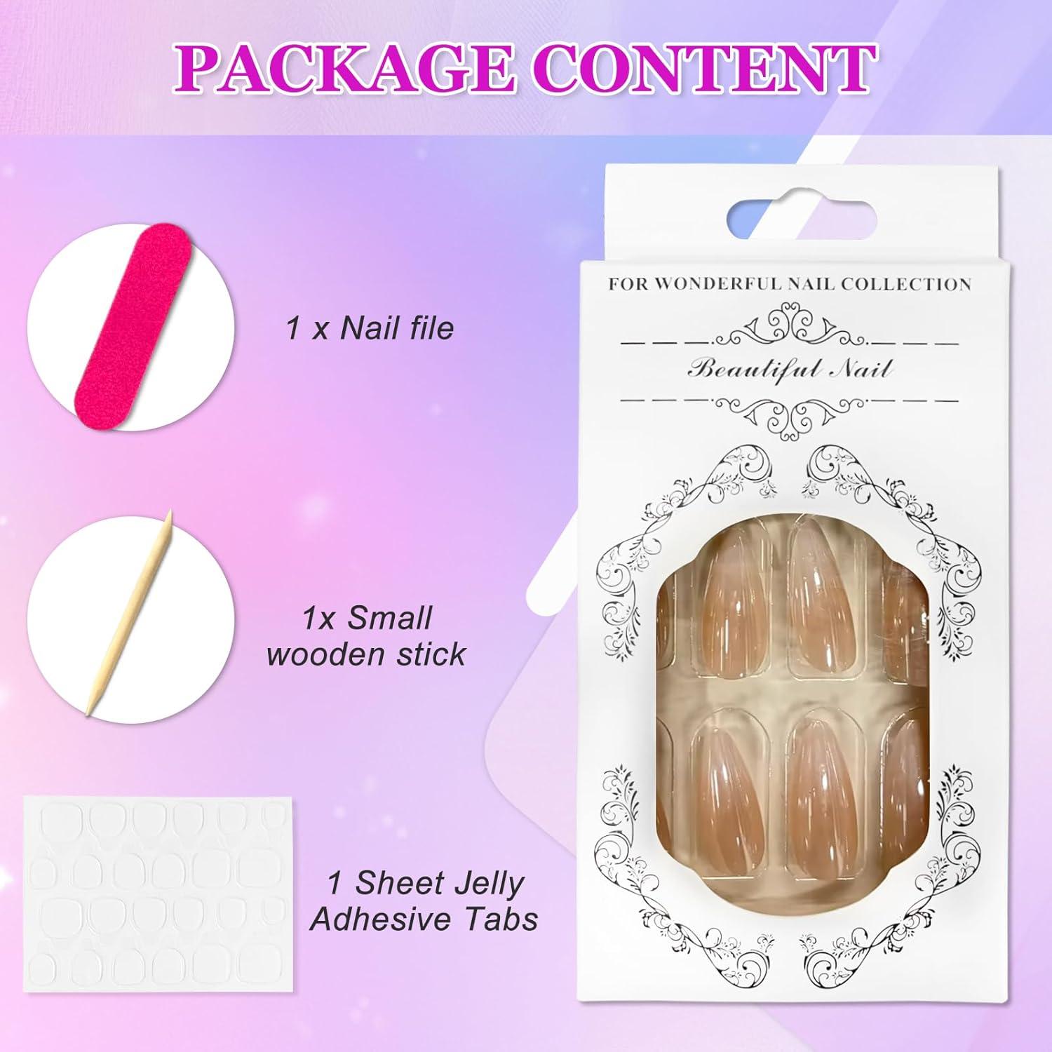 24 Stück Mandel Künstliche Nägel Rosa Weiß Gradient zum Aufkleben