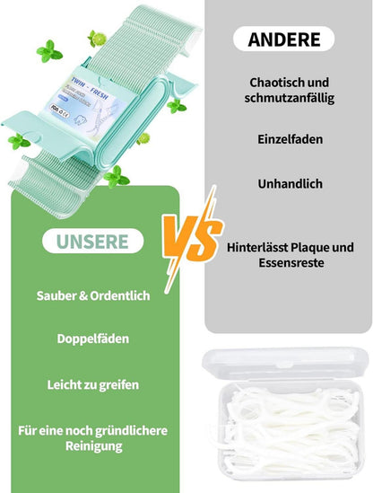Zahnseide Sticks Minze Twin line Dental Floss 156 Stk. mit Geschmack in 3 farbige Reisetui
