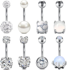Bauchnabelpiercing Set mit Herz CZ Steinen Blau Silber Rosa
