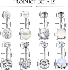 Bauchnabelpiercing Set Edelstahl Herz CZ Steinen Silber Blau